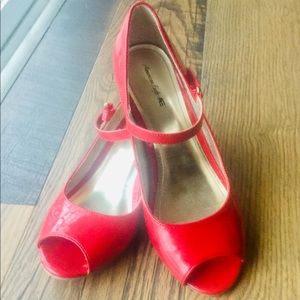 Red open toe heels